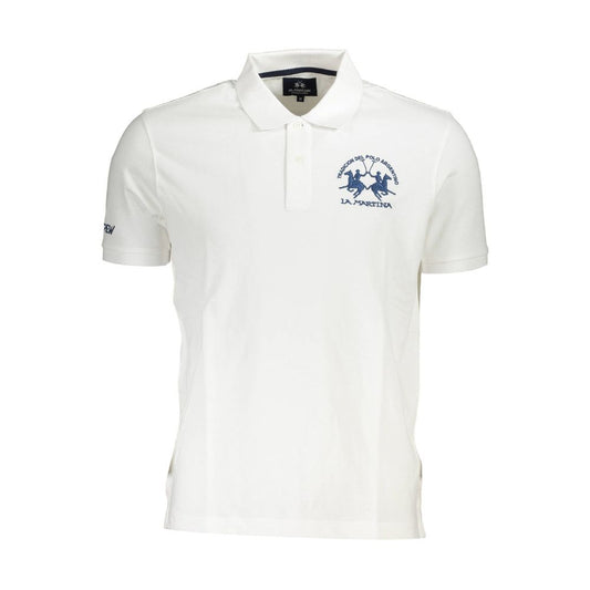 La Martina White Cotton Men Polo Shirt with logo embroidery and short sleeves.