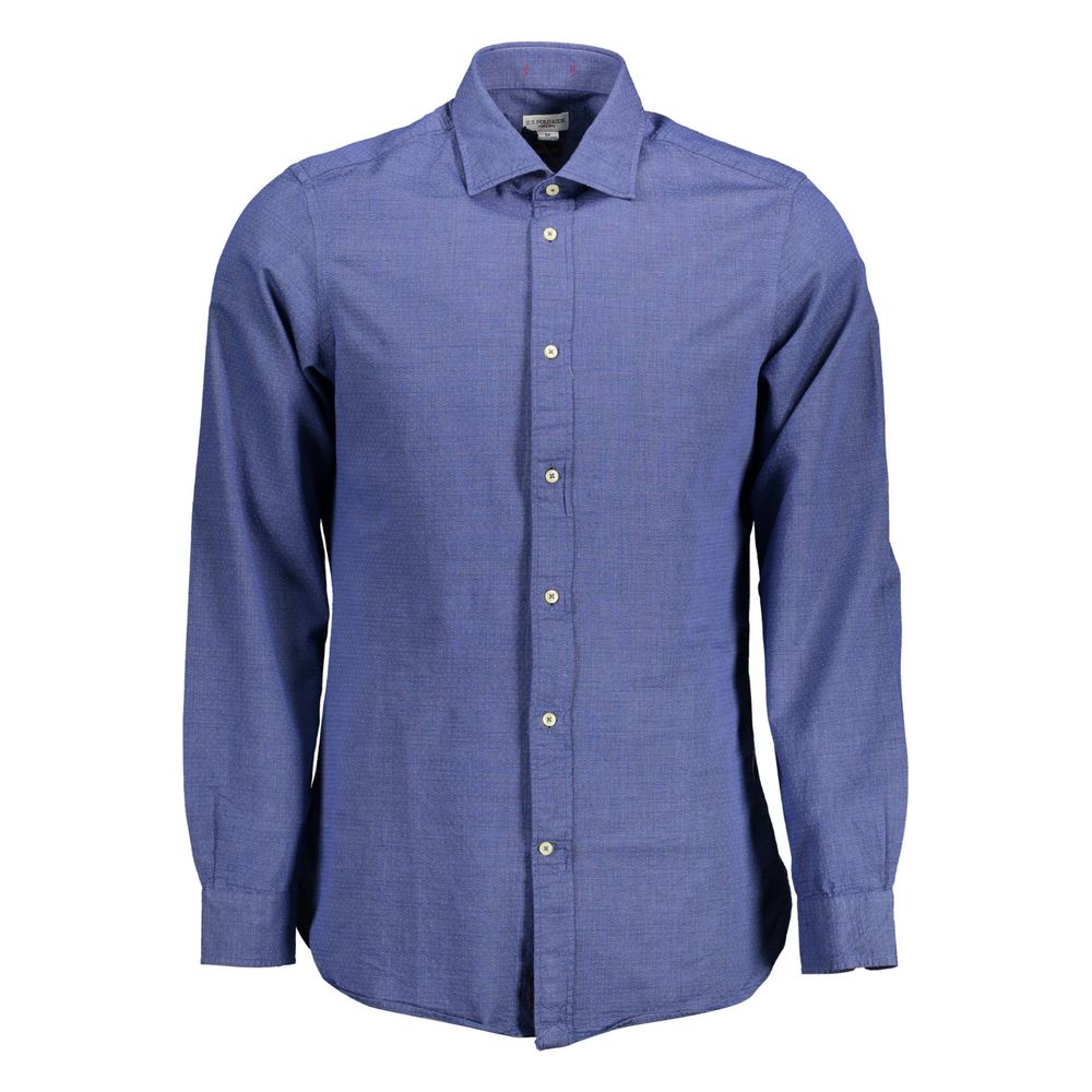 U.S. POLO ASSN. Blue Cotton Men Shirt, slim fit, long-sleeve with French collar, 1-button cuffs, elegant design for business or casual wear