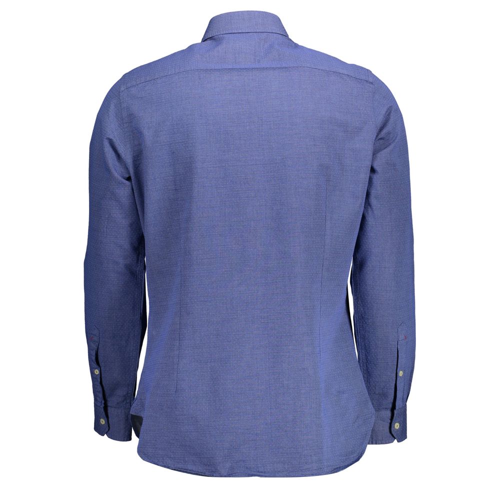 Back view of U.S. POLO ASSN. Blue Cotton Men Shirt with long sleeves and French collar