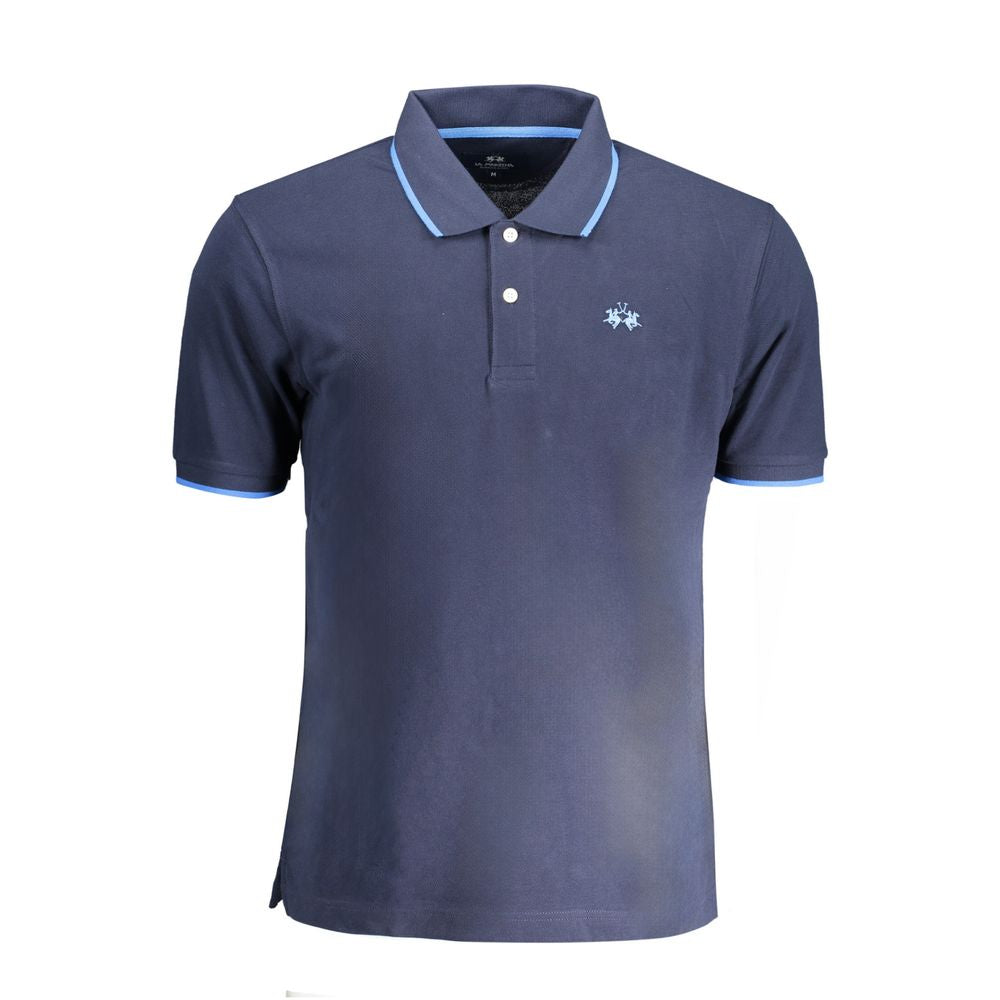 La Martina Blue Cotton Men Polo Shirt with logo, short sleeve, regular fit, premium cotton, contrasting details