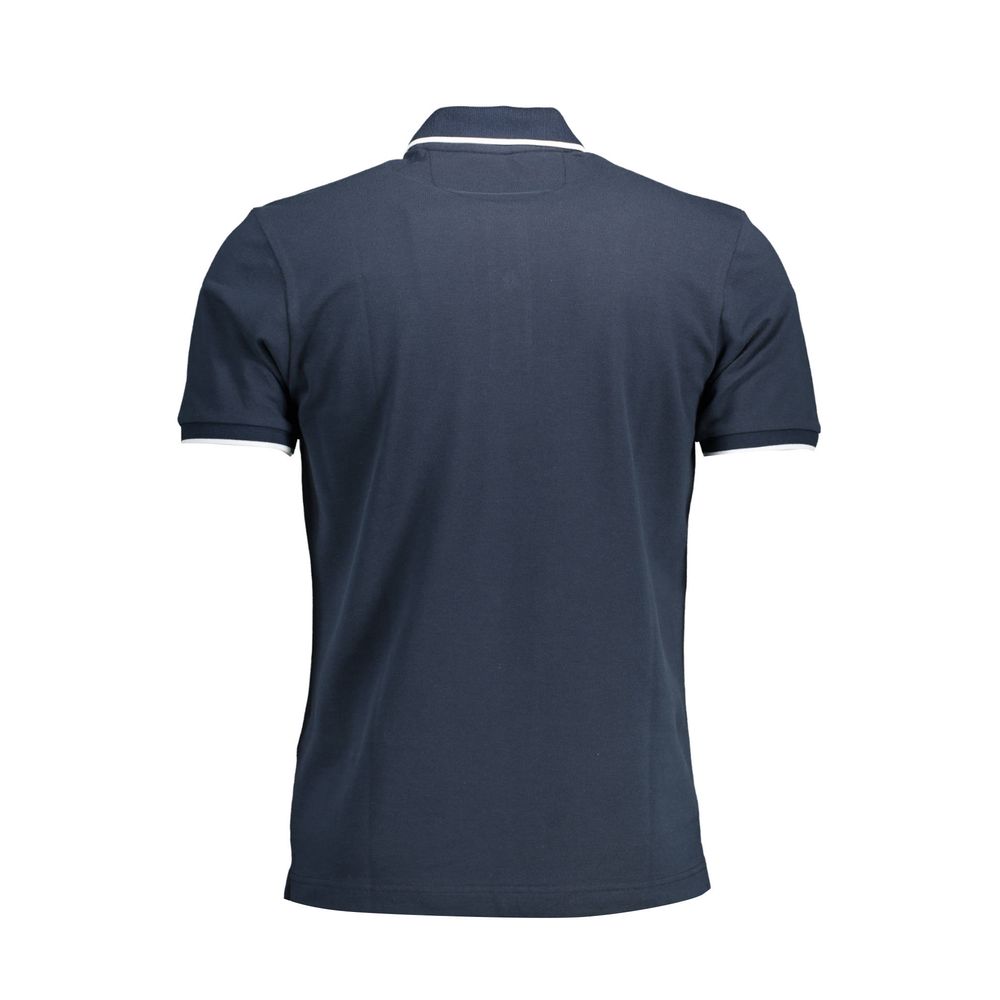 Back view of La Martina Blue Cotton Men Polo Shirt with contrast details