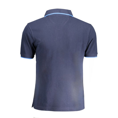 Back view of La Martina Blue Cotton Men Polo Shirt showcasing premium craftsmanship and contrasting details.