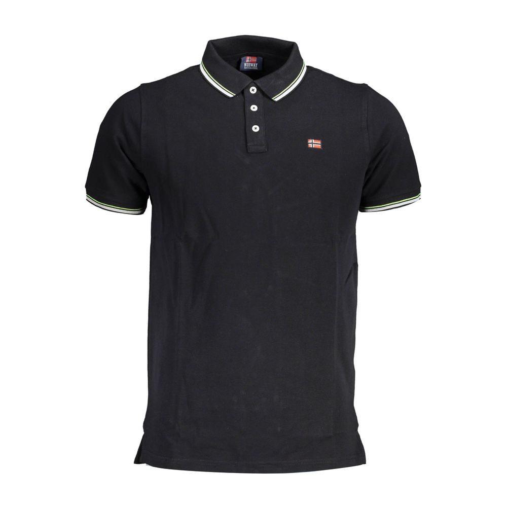 Norway 1963 Black Cotton Men Polo Shirt with contrasting details and signature logo appliqué on a white background.