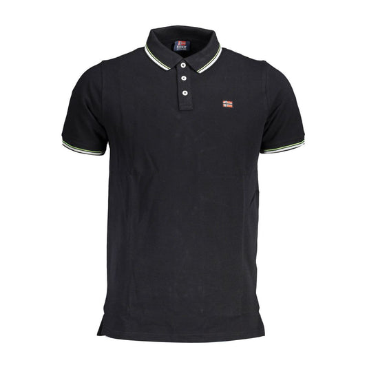 Norway 1963 Black Cotton Men Polo Shirt with contrasting details and logo, perfect for modern style and comfort.