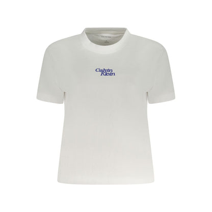Calvin Klein White Cotton Women T-Shirt with logo, crew neck, and short sleeves, showcasing timeless style and premium comfort.