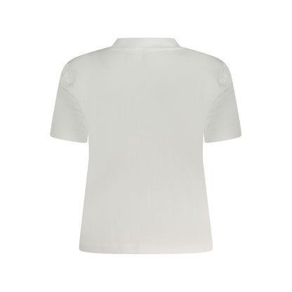 Back view of Calvin Klein White Cotton Women T-Shirt showcasing short sleeves and classic design.
