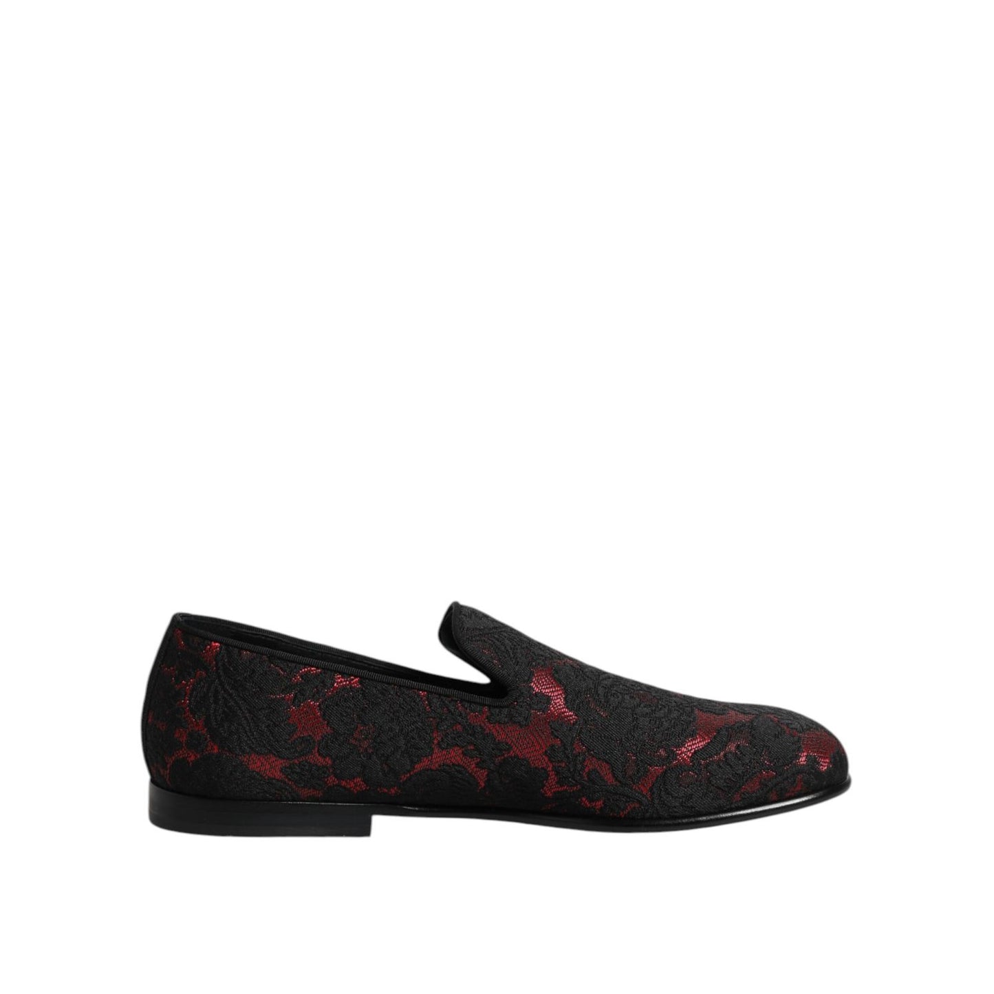 Dolce & Gabbana Red Black Jacquard Slip On Loafers Shoes