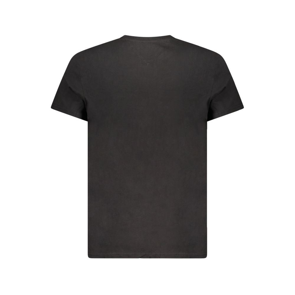 Tommy Hilfiger Black Cotton Men T-Shirt showcasing the back design, emphasizing sleek and eco-conscious fashion.