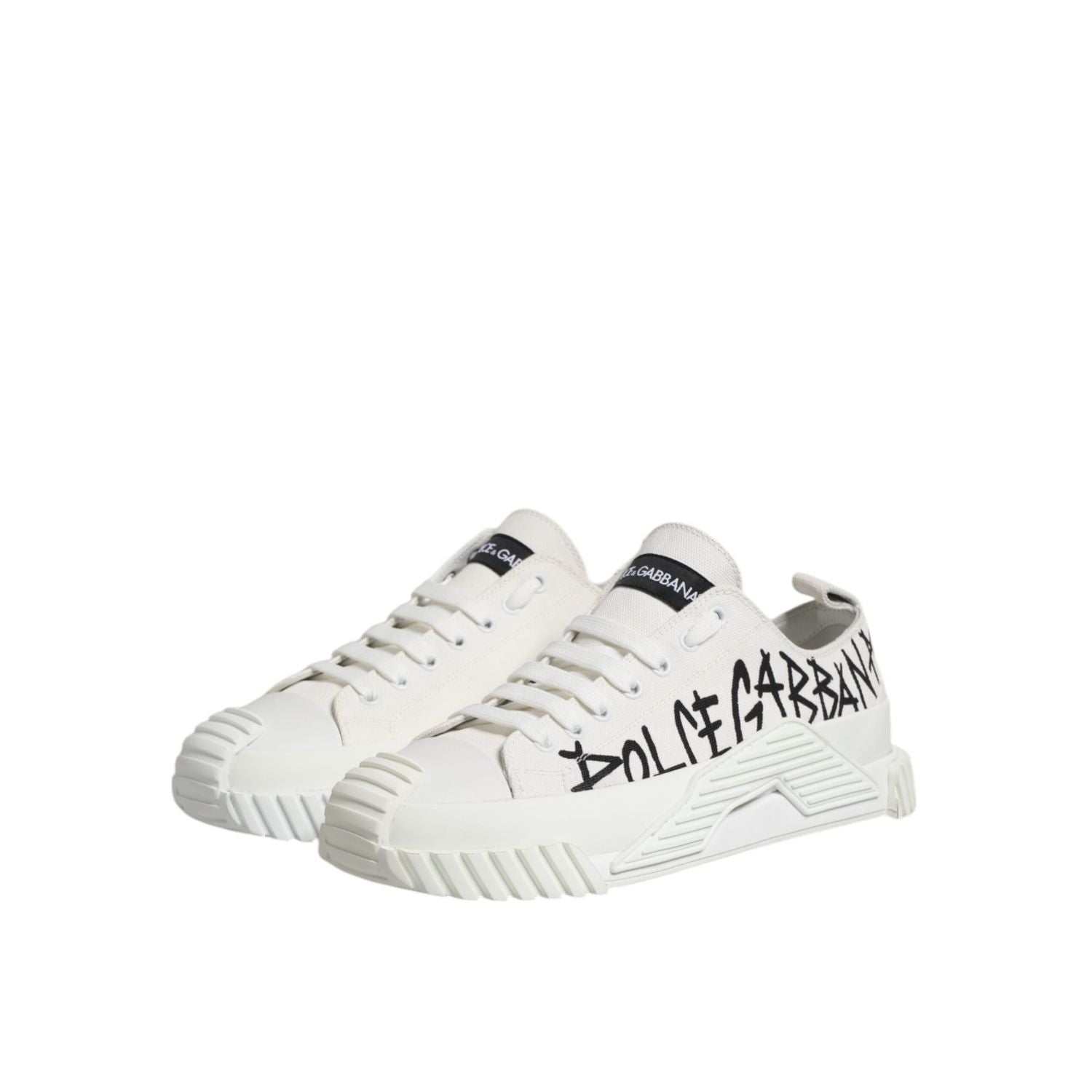 Dolce & Gabbana White Logo Print Lace Up Low Top Sneakers Shoes