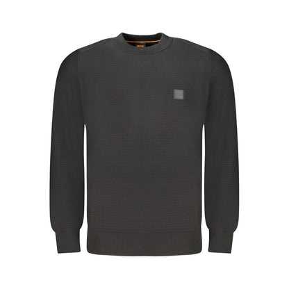 Hugo Boss Black Cotton Men Sweater with long sleeves and crew neck, featuring a logo accent, crafted from cotton and cashmere blend.