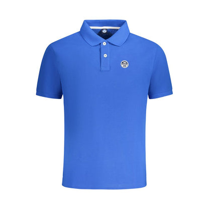 North Sails Blue Cotton Men Polo Shirt with logo, short sleeve, two-button, premium cotton for comfort and durability.