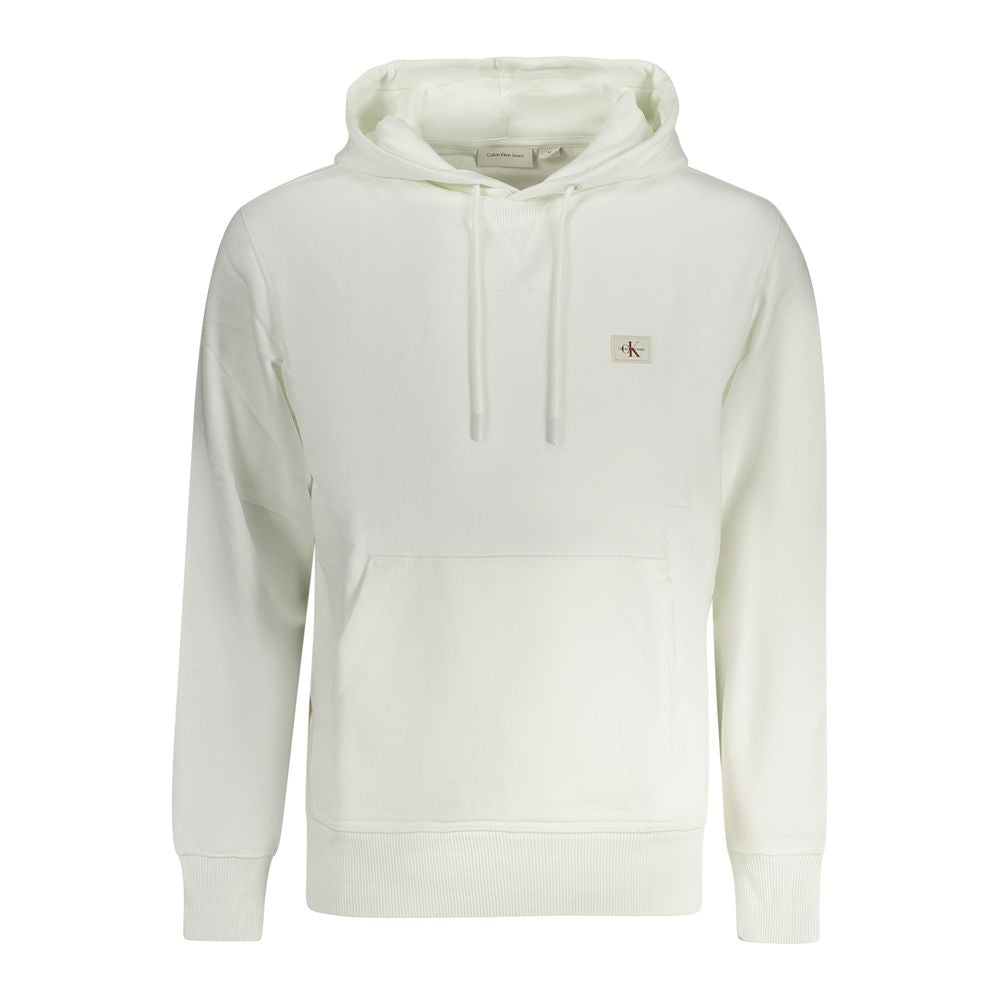 Calvin Klein White Cotton Men Sweater with hood and logo detail, showcasing soft fabric and modern design for stylish comfort.