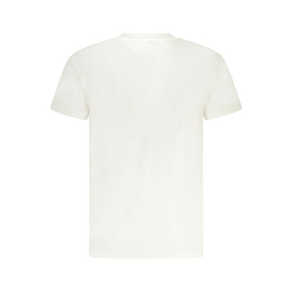 Back view of Tommy Hilfiger White Cotton Men T-Shirt with crew neck and short sleeves, featuring sustainable 95% regenerative cotton fabric.
