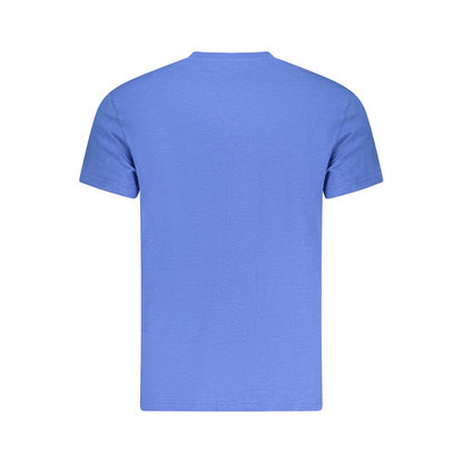 Back view of Tommy Hilfiger Blue Cotton Men T-Shirt, short sleeve crew neck style featuring a sustainable design.