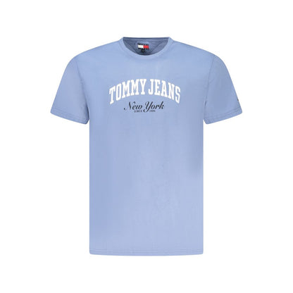 Tommy Hilfiger Blue Cotton Men T-Shirt with logo, crew neck, short sleeves, eco-friendly, casual wear.