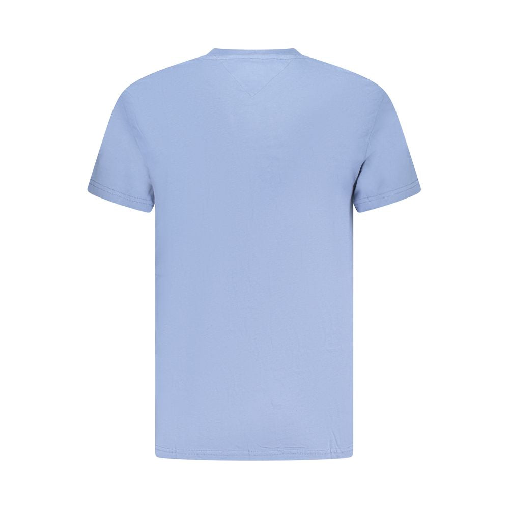 Back view of Tommy Hilfiger Blue Cotton Men T-Shirt showcasing simple design and short sleeves.