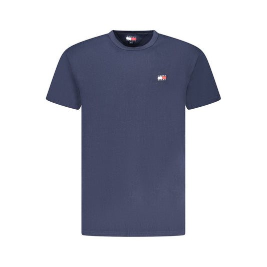 Tommy Hilfiger Blue Cotton Men T-Shirt, sustainable crew neck with iconic logo embroidery, perfect for fashion-forward individuals.