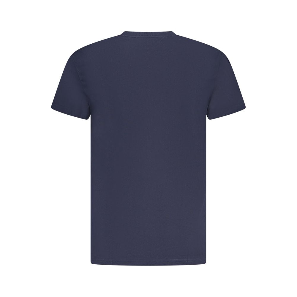 Tommy Hilfiger Blue Cotton Men T-Shirt, back view showcasing sustainable design crafted from 95% regenerative cotton, crew neck style.