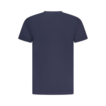 Tommy Hilfiger Blue Cotton Men T-Shirt, back view showcasing sustainable design crafted from 95% regenerative cotton, crew neck style.