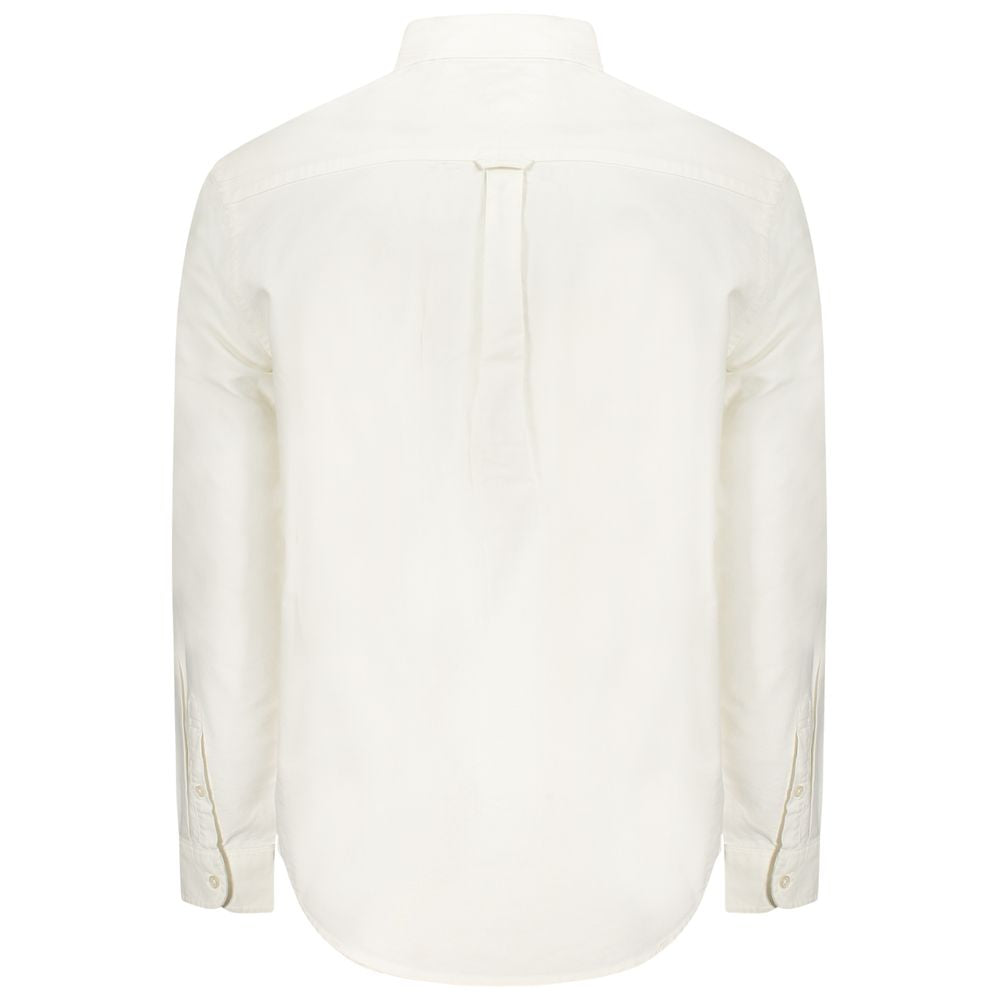 Tommy Hilfiger White Cotton Men Shirt - Back view of long sleeve shirt with button cuffs and elegant design.