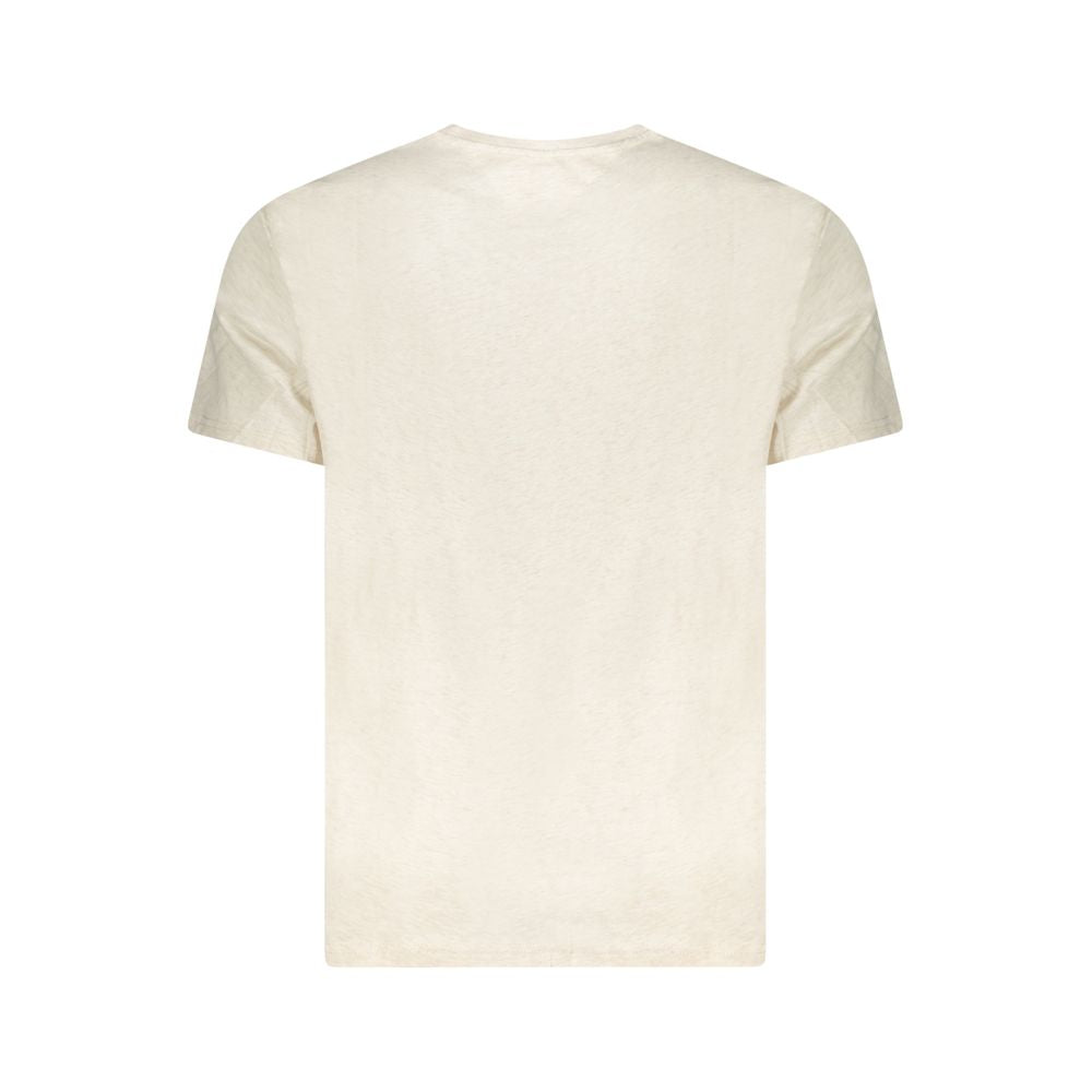 Tommy Hilfiger Beige Cotton Men T-Shirt back view showcasing short sleeves made of sustainable cotton.