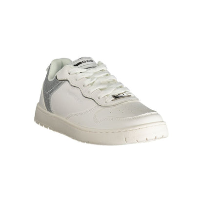 Gas White Polyester Women Sneaker with silver details and Gas logo on the side for a trendy fashion statement.