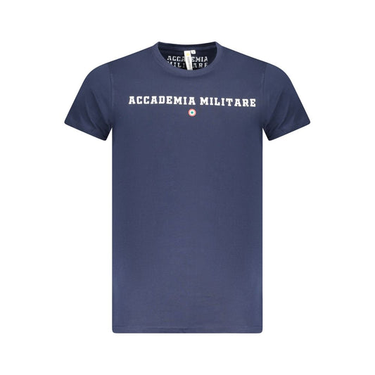 Accademia Militare Blue Cotton T-Shirt, short sleeve crew neck with logo print.