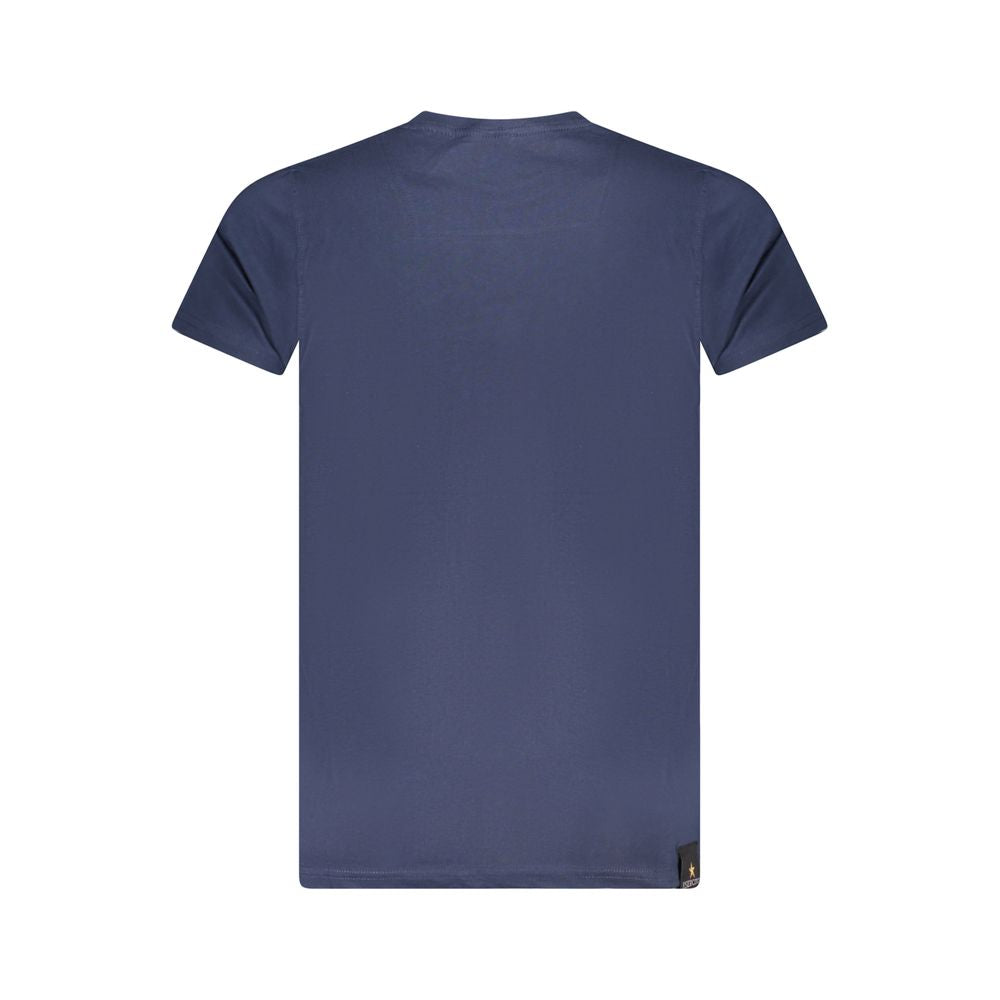 Accademia Militare Blue Cotton T-Shirt with short sleeves and crew neck, featuring eagle ball print and logo design