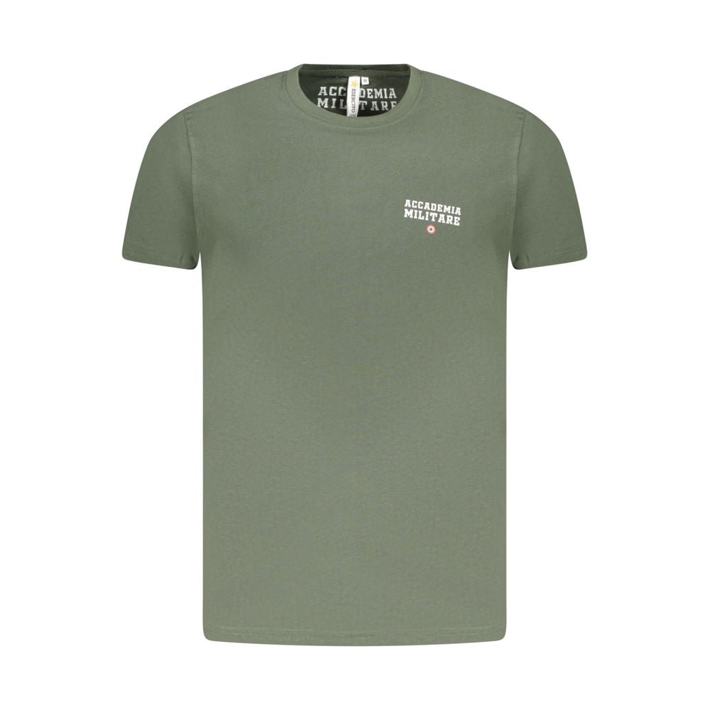Alt Tag: Accademia Militare Green Cotton T-Shirt with logo print, short sleeves, and crew neck design for casual wear.