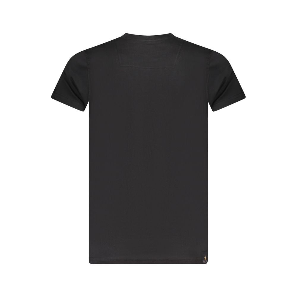 Accademia Militare Black Cotton T-Shirt, short sleeve, crew neck, back view, with logo print and contrast design.