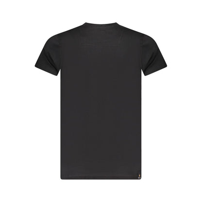 Accademia Militare Black Cotton T-Shirt, short sleeve, crew neck, back view, with logo print and contrast design.