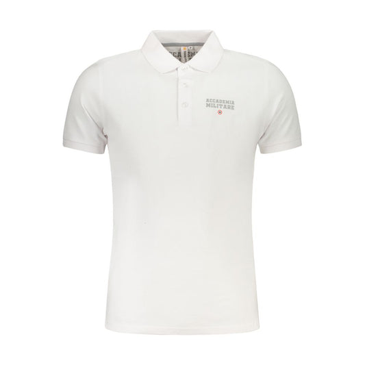 Accademia Militare White Cotton Polo Shirt with short sleeves, tricolore logo, and three buttons, showcasing a classic design.
