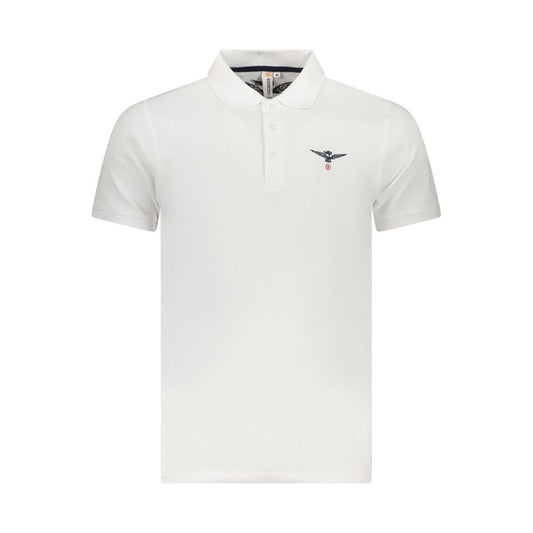 Accademia Militare White Cotton Polo Shirt with eagle logo, short sleeves, and three-button placket.