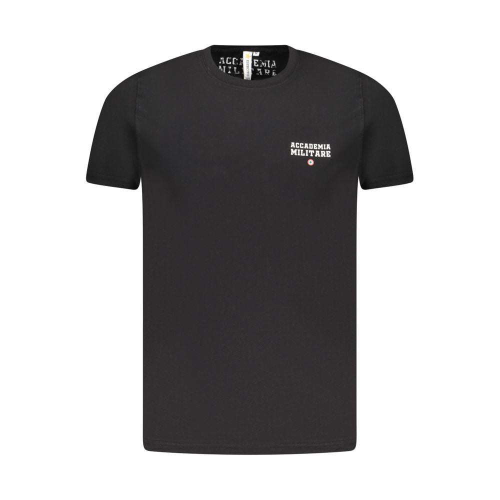 Accademia Militare Black Cotton T-Shirt, short sleeve with small academy logo and crew neck design, on white background.