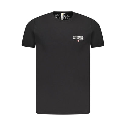 Accademia Militare Black Cotton T-Shirt, short sleeve with small academy logo and crew neck design, on white background.