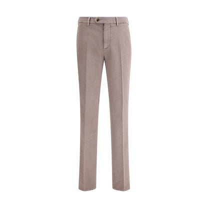 Brunello Cucinelli Gray Cotton Casual Pants with button and zipper, belt loops, and pockets, offering a versatile monochrome style.