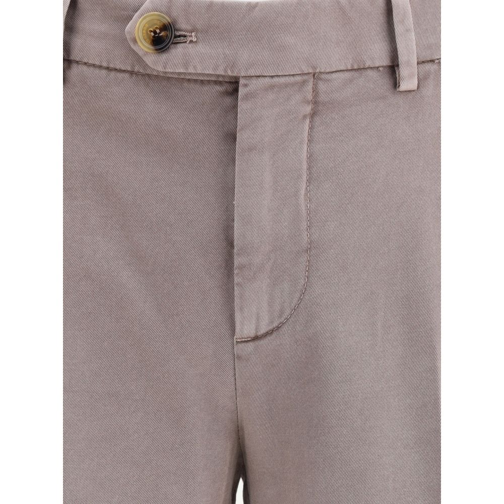 Brunello Cucinelli Gray Cotton Casual Pants with button closure and belt loops, showcasing elegant design and craftsmanship.