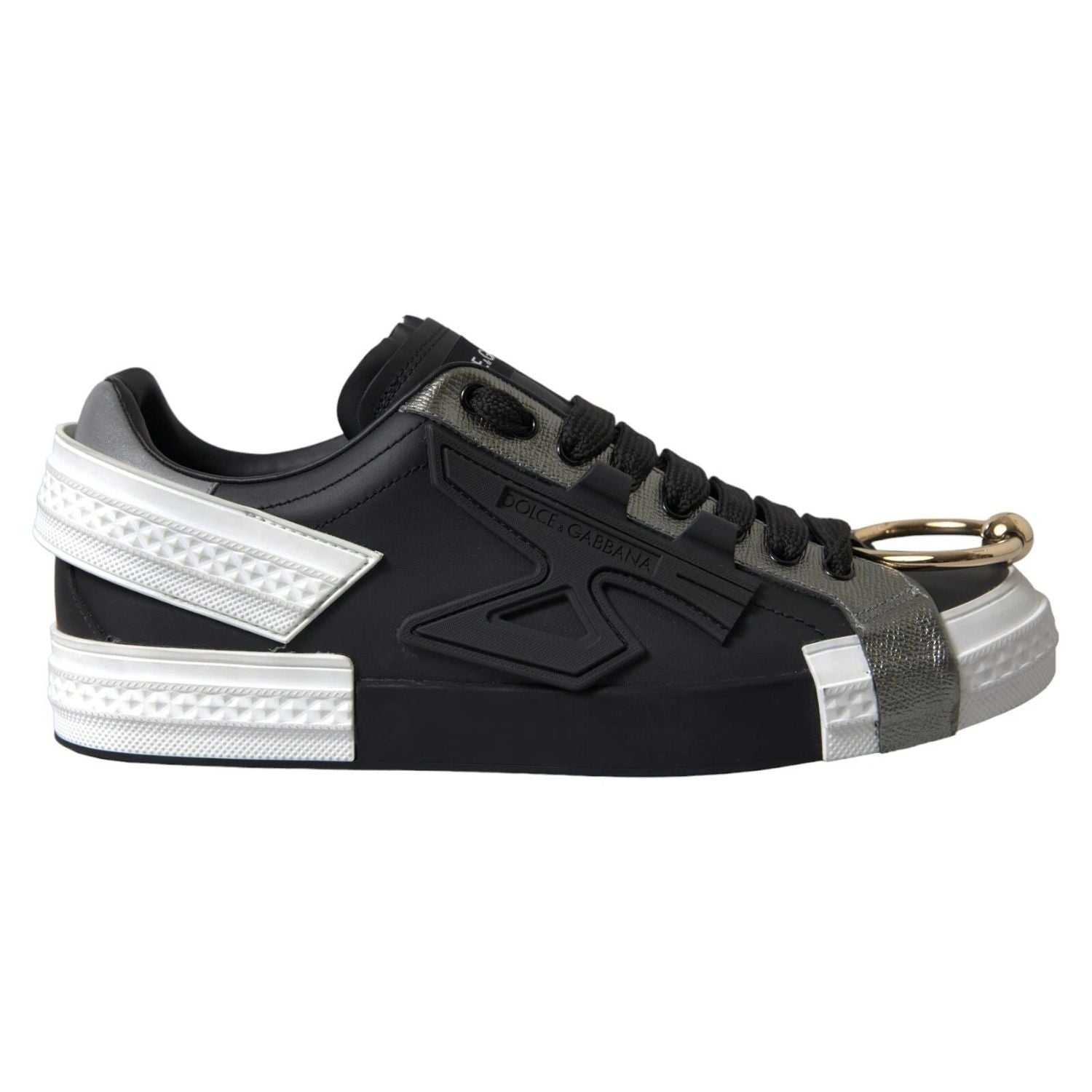 Dolce & Gabbana Black Leather Low Top Sneakers Portofino Shoes