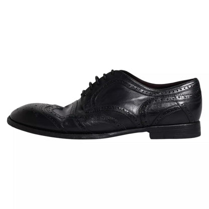 Dolce & Gabbana Dark Blue Leather Derby Wingtip Formal Shoes