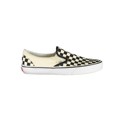 Vans White Polyester Sneaker with checked pattern, classic slip-on design, elastic, contrasting details, and logo.