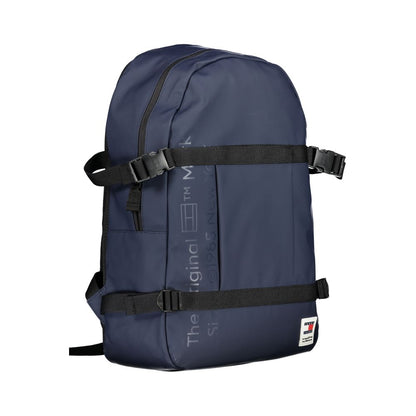 Tommy Hilfiger Blue Polyethylene Backpack with handle, adjustable straps, external pocket, logo, and zip closure.