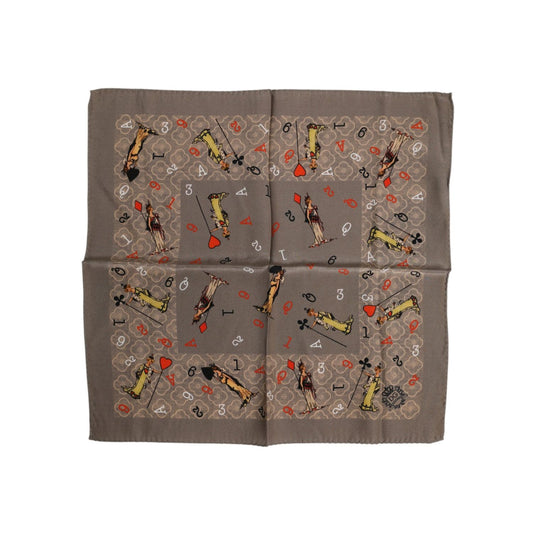 Dolce & Gabbana Brown Silk Printed Square Men Foulard Scarf MS7243