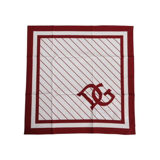 Dolce & Gabbana White Red DG Logo Square Men Foulard Scarf MS7250