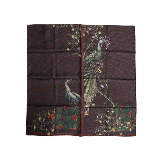 Dolce & Gabbana Brown Peacock Print Square Men Foulard Scarf MS7255