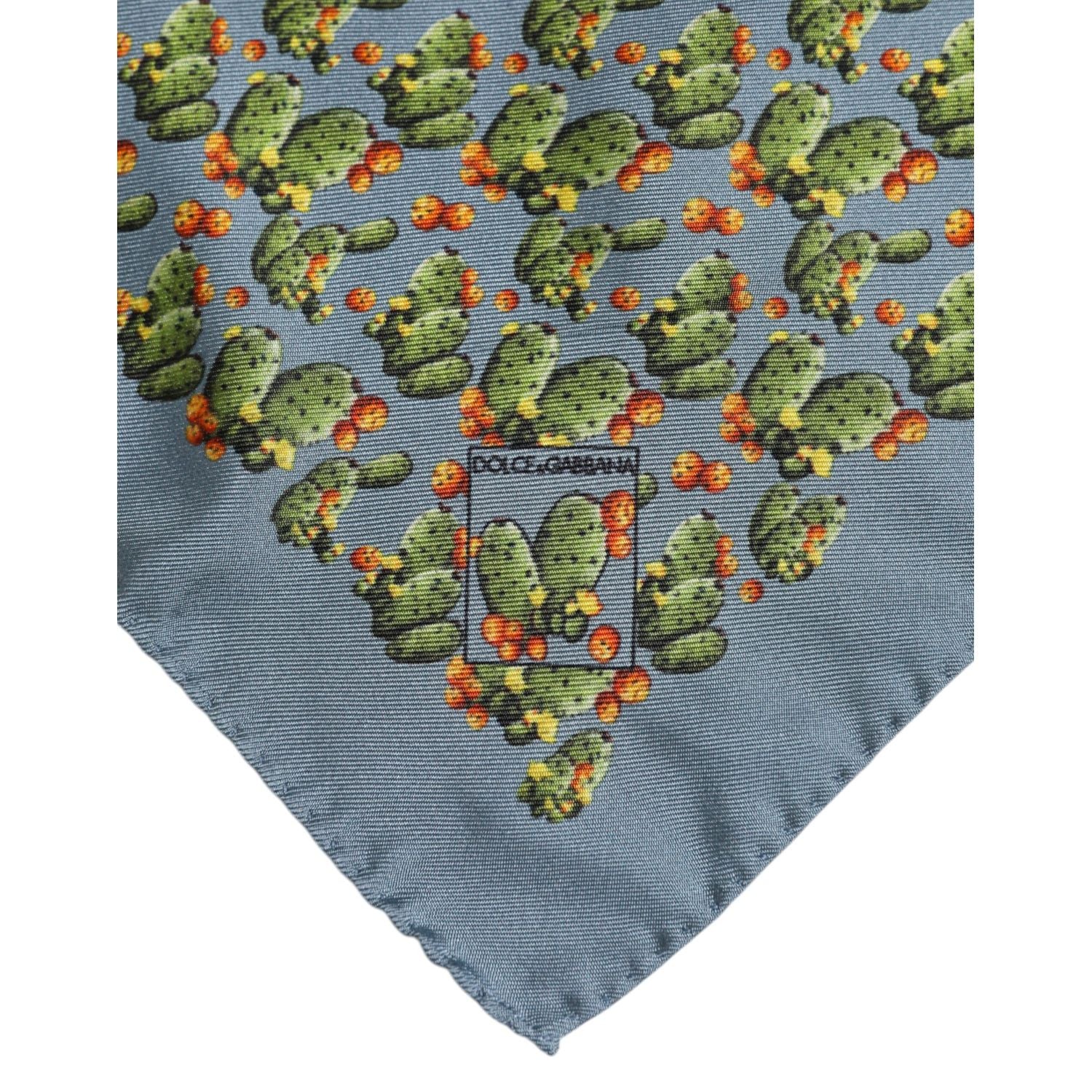 Dolce & Gabbana Gray Green Cactus Print Square Foulard Scarf