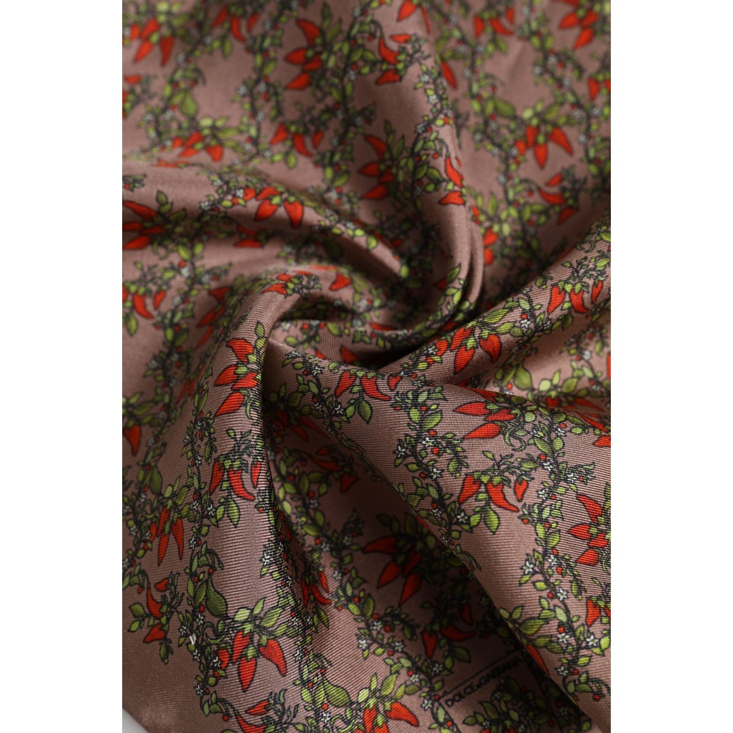 Dolce & Gabbana Brown Chili Print Silk Square Foulard Scarf