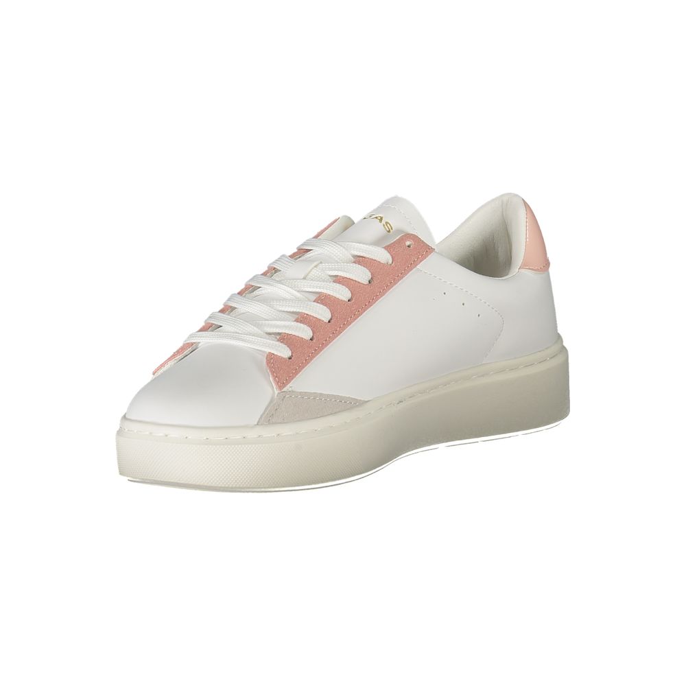 Gas White Polyester Women Sneaker with pink accents and chic print, featuring the iconic Gas logo, perfect for trendy and comfortable wear.
