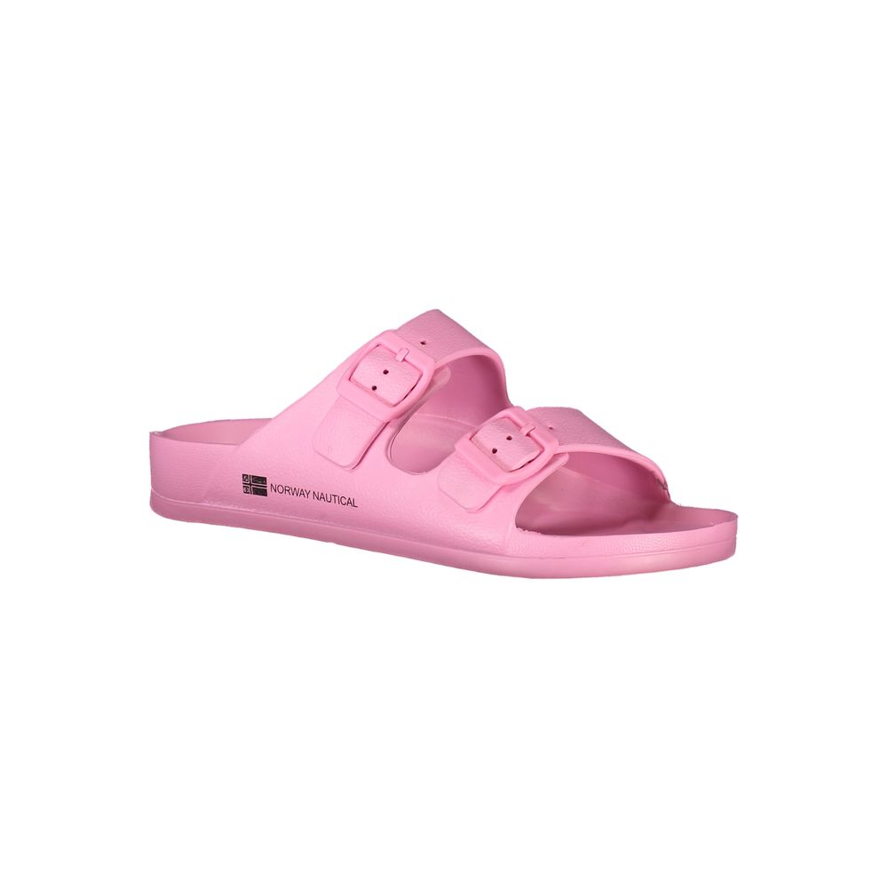 Norway 1963 Pink Plastic Women Sandal with twin buckles and logo, stylish and durable footwear for a pop of color and comfort.