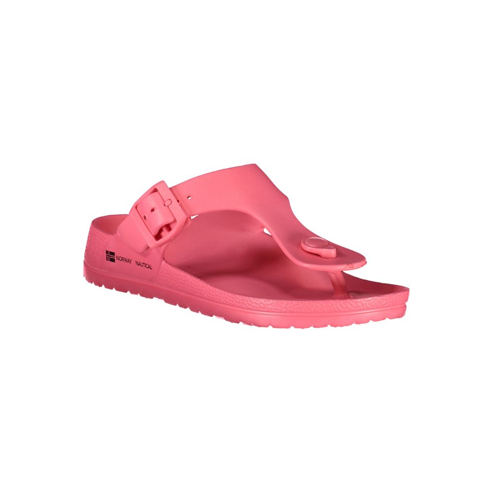 Norway 1963 Pink Plastic Women Sandal with adjustable buckle and logo, showcasing chic contemporary style in a playful pink hue.