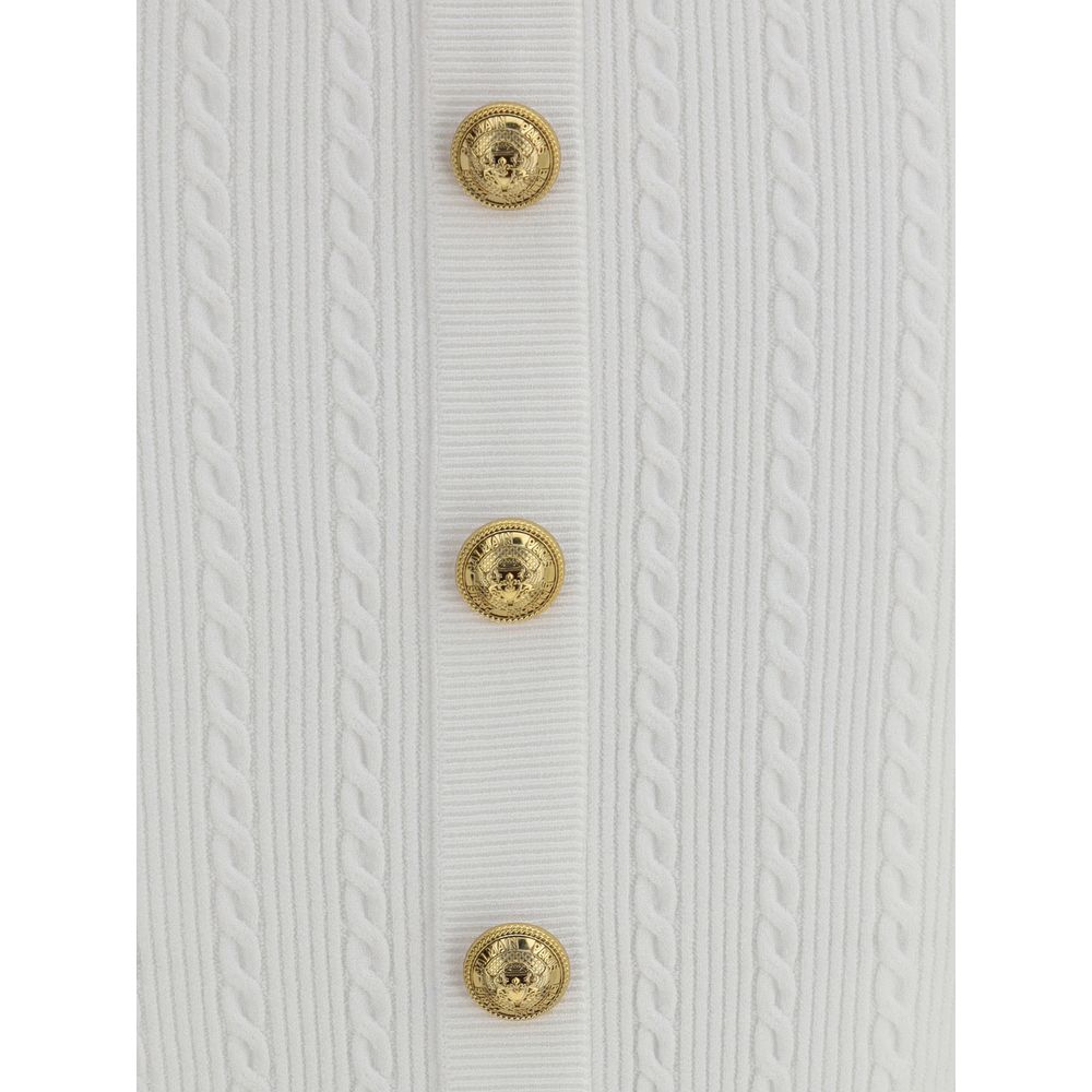 Balmain White Viscose Midi Skirt